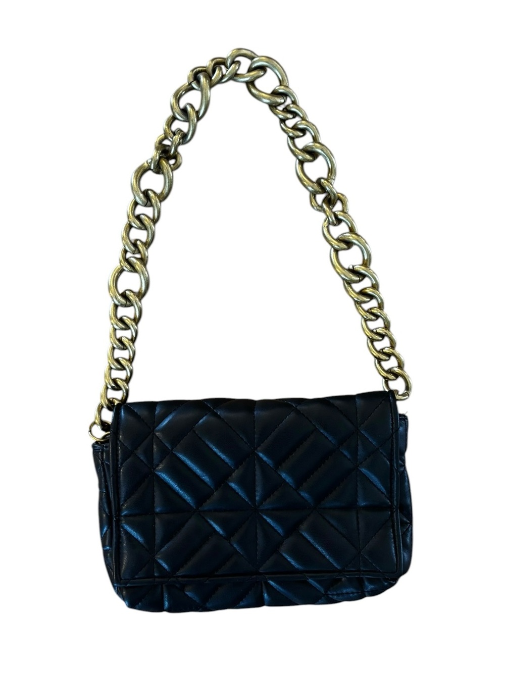 Zara Black Quilted Shoulder Bag with Gold Chain